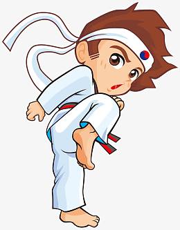 png创意欢迎新同学艺术字pngpng跆拳道pngpng卡通跳起侧踢的女跆拳道