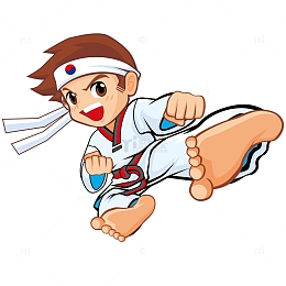 练跆拳道的卡通日本男孩