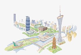 手绘广州海心沙