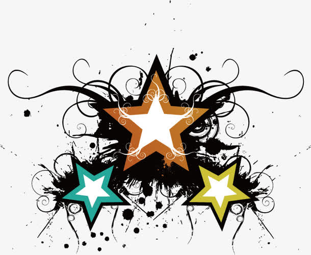 潮流五星线条免抠素材免费下载_觅元素51yuansu.com