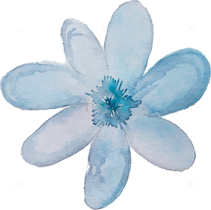 淡蓝色水墨手绘花卉图案