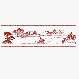 矢量山川河流红色中国风