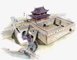 手绘古城俯视图