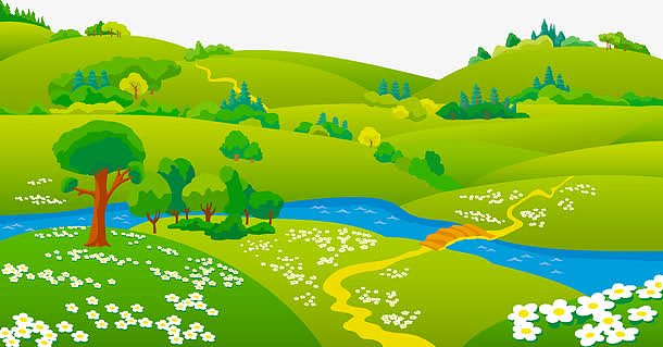 田园风aipng矢量河流png田园风aipng溪流草地海报背景png插画绿水青山