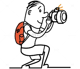 卡通手绘背包跪地拍照旅行男人