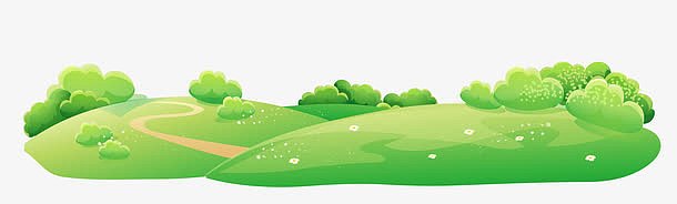 绿色卡通山坡草地装饰图案