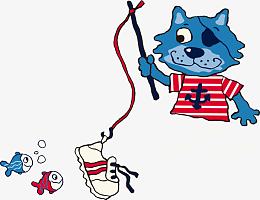 手绘卡通钓鱼行业小猫钓鱼