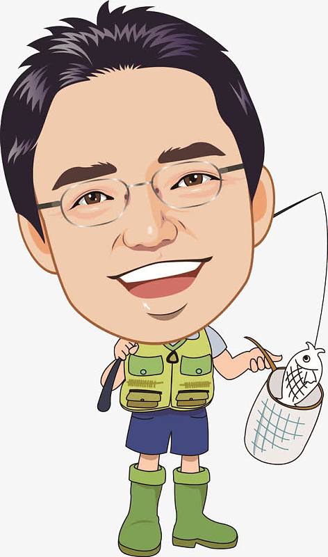 卡通钓鱼的男人pngaipng矢量钓鱼的男子aipng拿着鱼竿和一条鱼的男人
