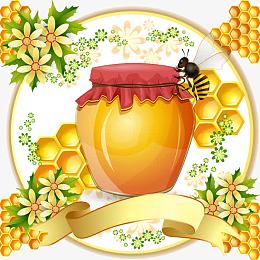 蜂蜜与蜂蜜标签飘带矢量