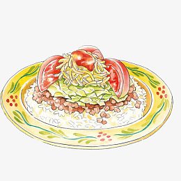 西红柿鸡蛋炒饭手绘画素材图片
