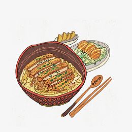 鸡排盖饭手绘画素材图片