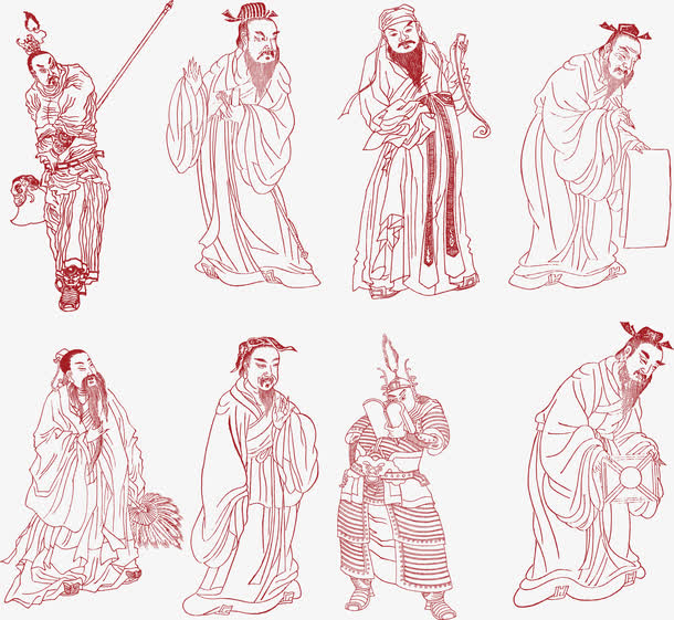红色线描矢量古代英雄人物素材免费下载_觅元素