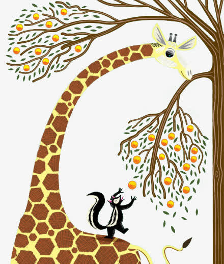 手绘长颈鹿桔子松鼠