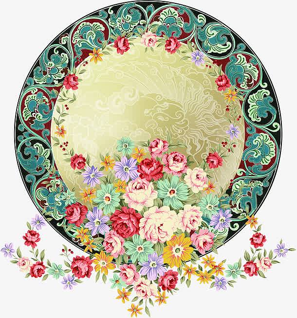 中式复古文艺花朵圆盘