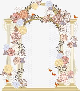 手绘欧式鲜花圆形拱门