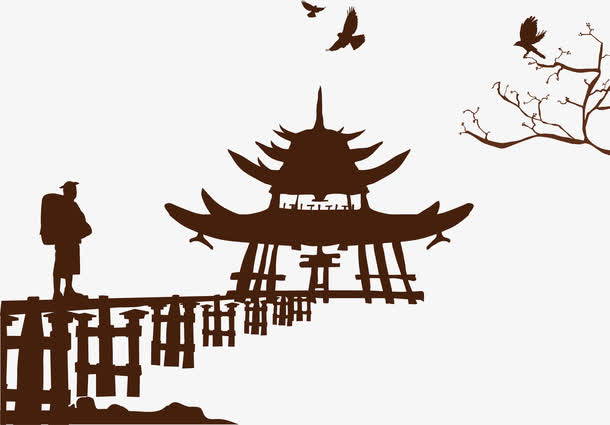 亭台剪影矢量