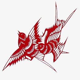 红色两只燕子剪纸