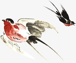 手绘燕子中国风水墨画