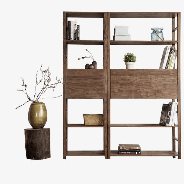 棕色简约书架装饰图案素材免费下载_觅元素