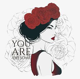 头戴红花的女人插画素材矢量