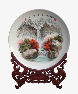 红叶清泉石画工艺品摄影免抠图片