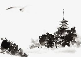 水墨深山宝塔