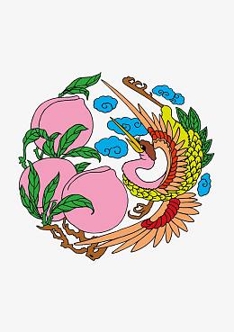 古代传统鸟纹样与寿桃的素材