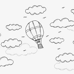 云背景的手工绘制的气球放飞