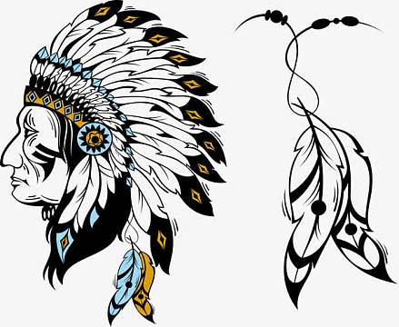 矢量印第安头像和羽毛