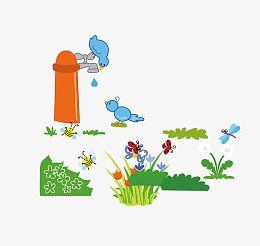 喝水的小鸟和采花的蜜蜂