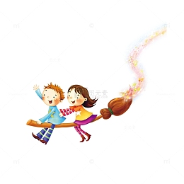 卡通儿童素材 骑魔法扫帚的小孩