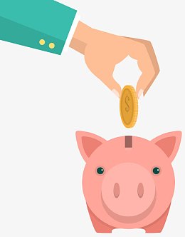被投入金币的小猪储蓄罐矢量图