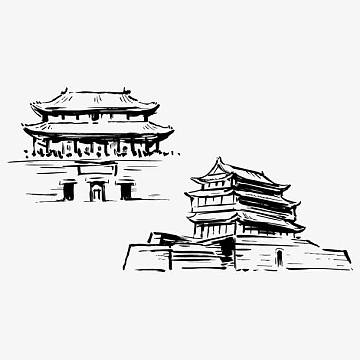 城楼剪影素材aipng矢量手绘城楼png矢量卡通古风城楼png矢量手绘卡通