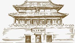 中国古代城楼线稿