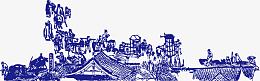 矢量蓝色剪纸中国画市井民俗画
