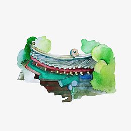 古代建筑屋檐一角色彩