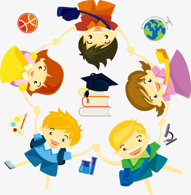 手牵手的卡通儿童