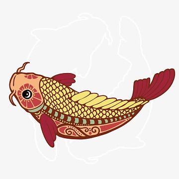 鲤鱼中国传统剪纸装饰纹样(895x895)png矢量高清鱼鳞底纹(1500x1500)