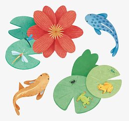 png莲花和红鲤aipngpng荷塘pngpng中国风莲花鲤鱼剪纸pngpng手绘荷花