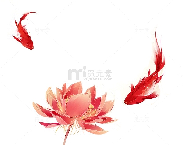红色的莲花和鲤鱼