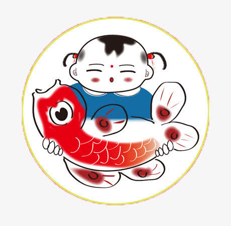 手绘圆形的年画图