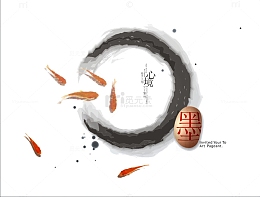 中国风鲤鱼圆圈水墨画