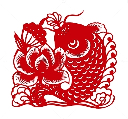 荷花鲤鱼剪纸矢量素材图片下载