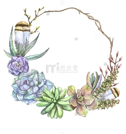 手绘多肉花环羽毛