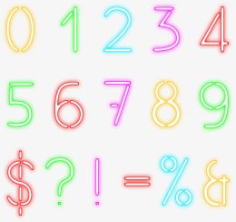 霓虹数字与符号设计矢量素材
