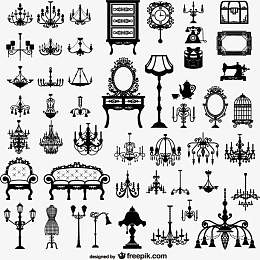 复古家具与灯饰设计矢量素材,