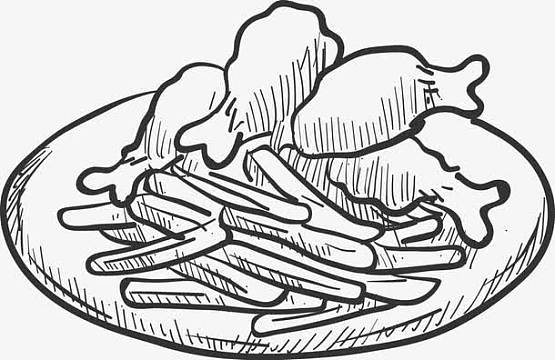 卡通手绘食物元素插画png手绘餐盘aipng黄色手绘烤鸡元素aipng矢量手