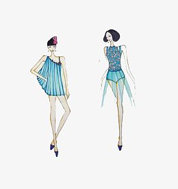 蓝色时尚服装模特女孩