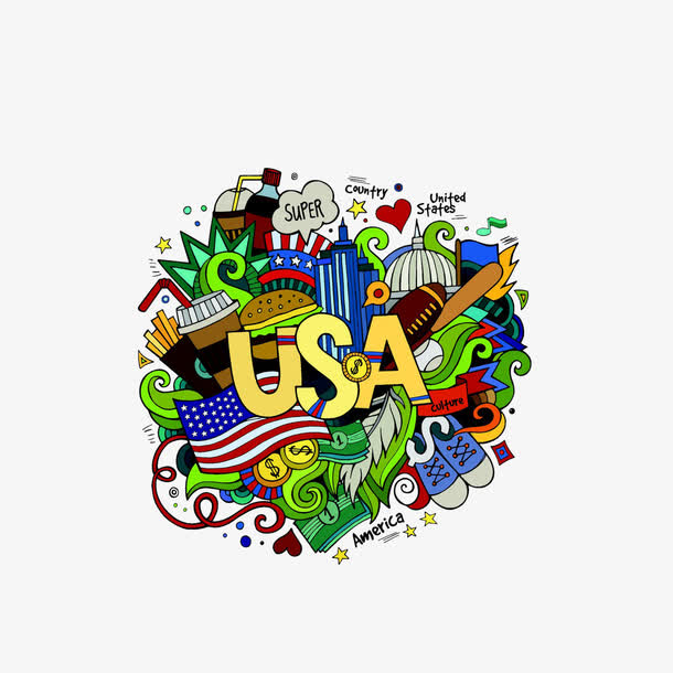 美国主题涂鸦漫画素材免费下载_觅元素