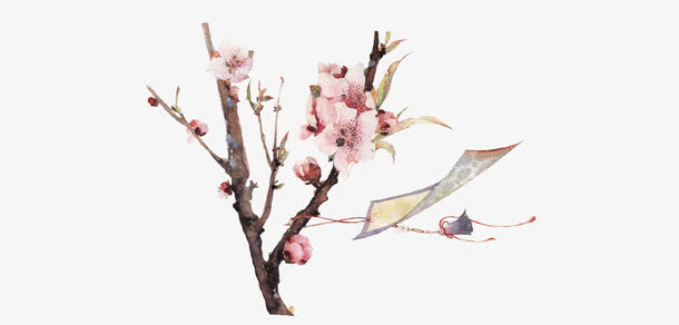 手绘中国风水墨梅花水彩画素材